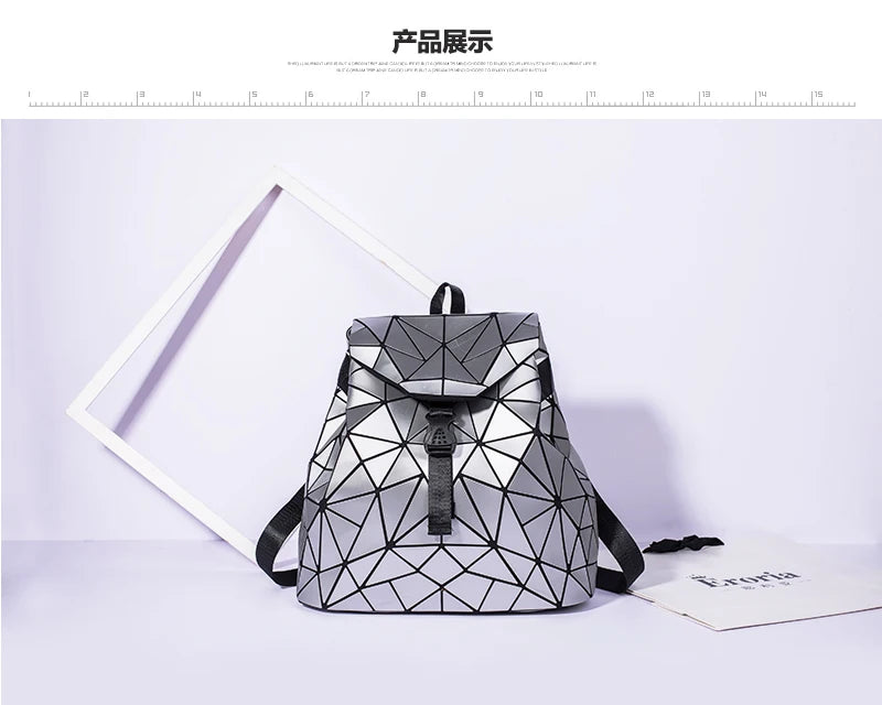 Women Backpack matte Geometric bag Female Backpacks For Teenage Girls Bagpack Drawstring Bag Holographic Backpack