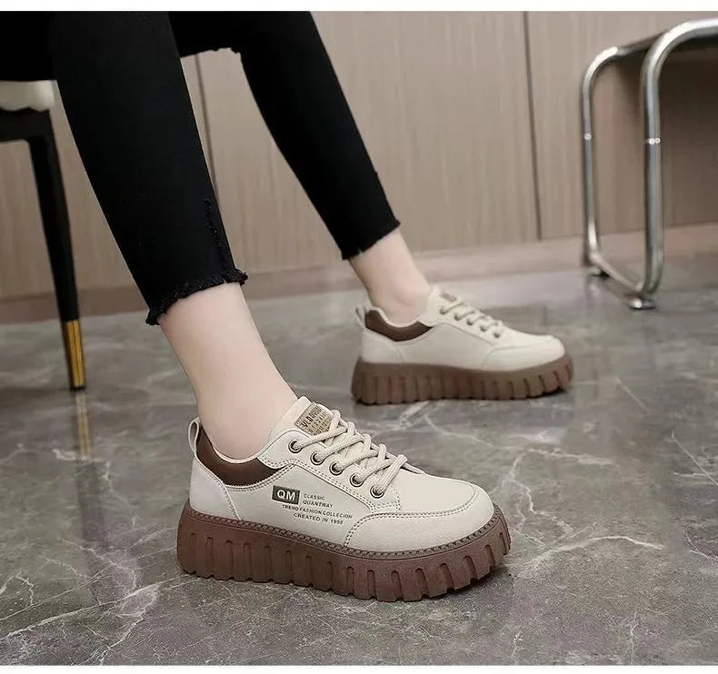Little White Shoes 2024 Spring/Summer New Women's Casual  Versatile Thick Sole Elevated Women's Shoes Student Shoes