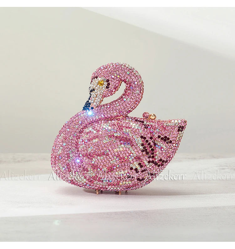 Alizekerr Swan Shaped Diamond Evening Bags New Gorgeous Sparkling Rhinestone Metallic Clutch Purses And Handbags Wedding Party