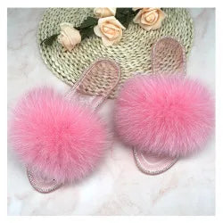 SARSALLYA Fur Slippers Women Real Fox Fur Slides Home Furry Flat Sandals Female Cute Fluffy House Shoes Woman Brand Luxury 2024