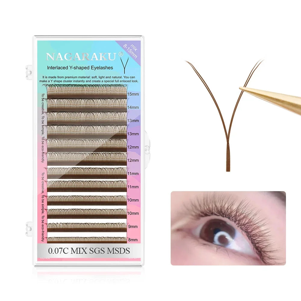 NAGARAKU Color YY Shape Hand Woven Premium Synthetic Mink Eyelashes Pink Red Blue Purple Green Soft Natural Meshy Net Cross