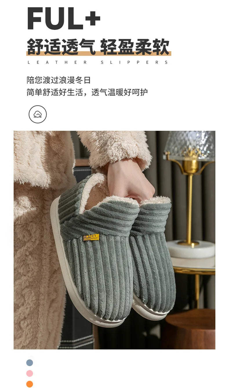 Bebealy New Fur Man Slippers For Women Winter Fluffy Plush Home Cotton Slippers Female Indoor Outdoor Fuzzy Cozy Cotton Shoes