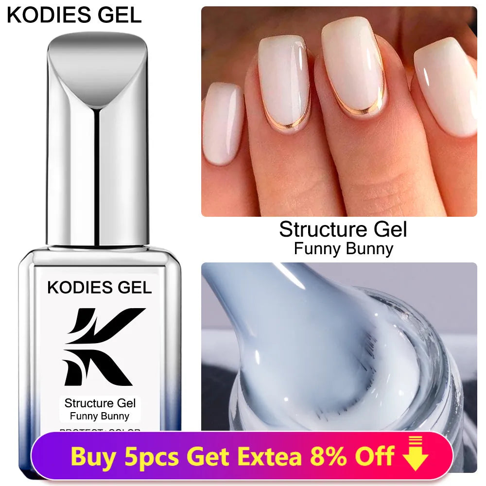 KODIES GEL Structure Gel Funny Bunny Rubber Base Gel Nail Polish 15ML Semi Permanent UV Soak Off Milky White Gellak for Manicure