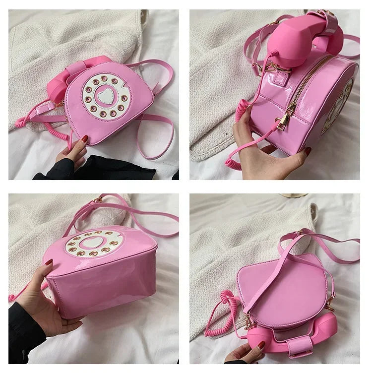 Stylish Women Telephone Shaped Crossbody PU Leather Shoulder Bag Female Casual Handbag Shopping Street School Satchel Tote Purse