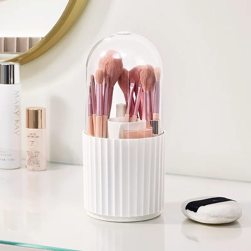 Makeup Brush Organizer with Lid 360 Rotating