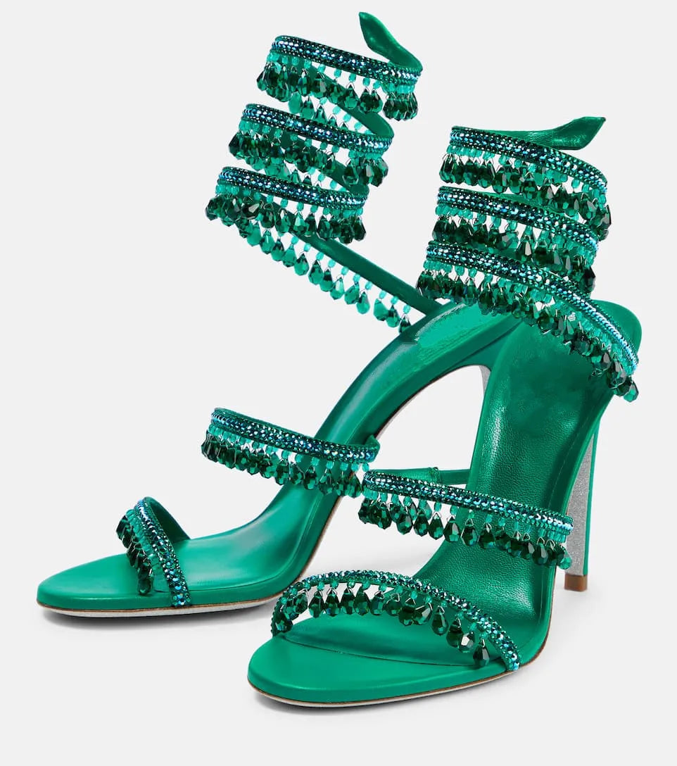 2025 Women's New Rhinestone Sandals Fashion Tassel Crystal Shoes Sexy Nightclub Banquet Party Twining Stiletto Women's Sandals