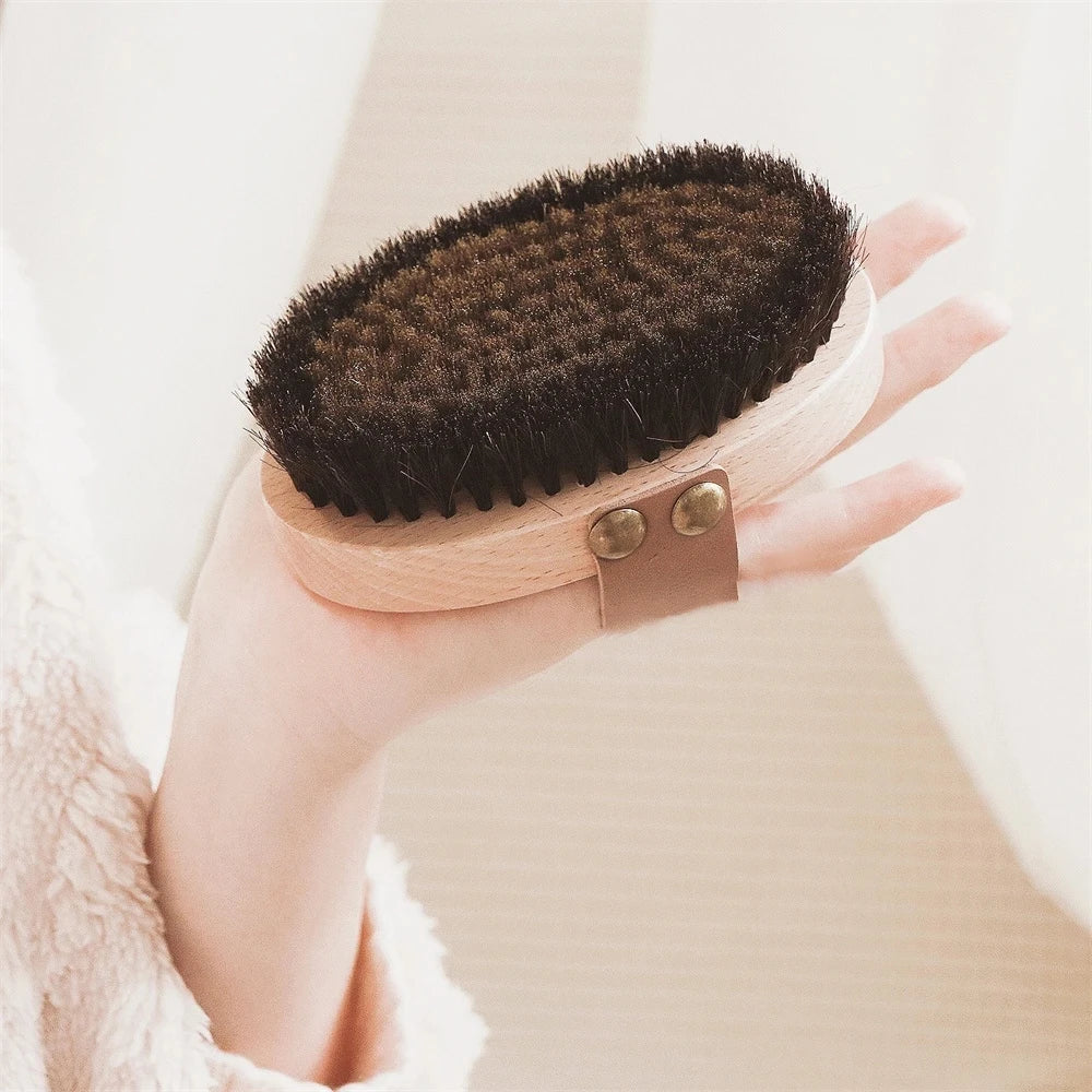 Natural Beech Bristle Brush Bath Brush Meridian Dredging Body Beech Wood Dry Brush Exfoliatin Massage Control Blood Circulation