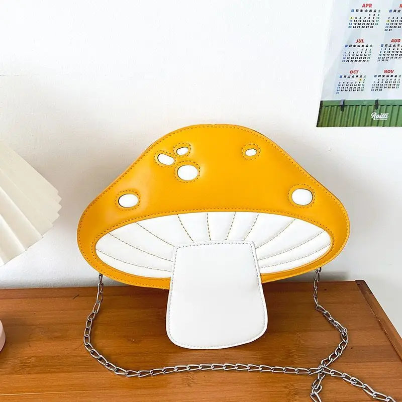Personality Design Funny Cute Cartoon Pu Mushroom Shape Messenger Bag Summer Cute Chain Shoulder Bag
