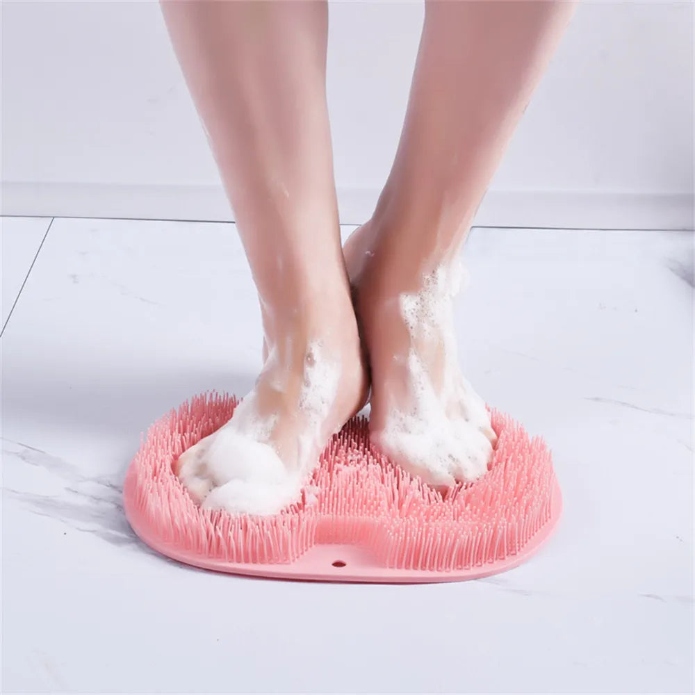 Silicone Rub Back Brush Massage Shower Mat with Sucker Bathroom Non-slip Wash Foot Pad Bath Massage Foot Exfoliating Brush Pad