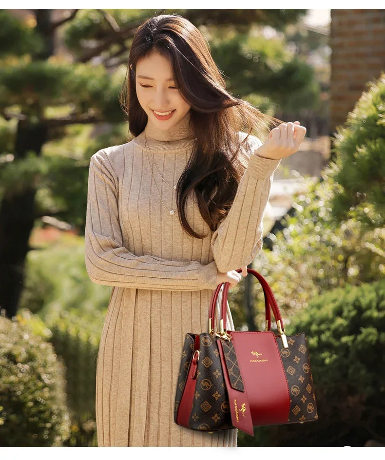 Women Luxury Top-Handle Bags 3 layer Design Fashion Print Handbag High Quality Leather Shoulder Bag Large Capacity Women Handbag