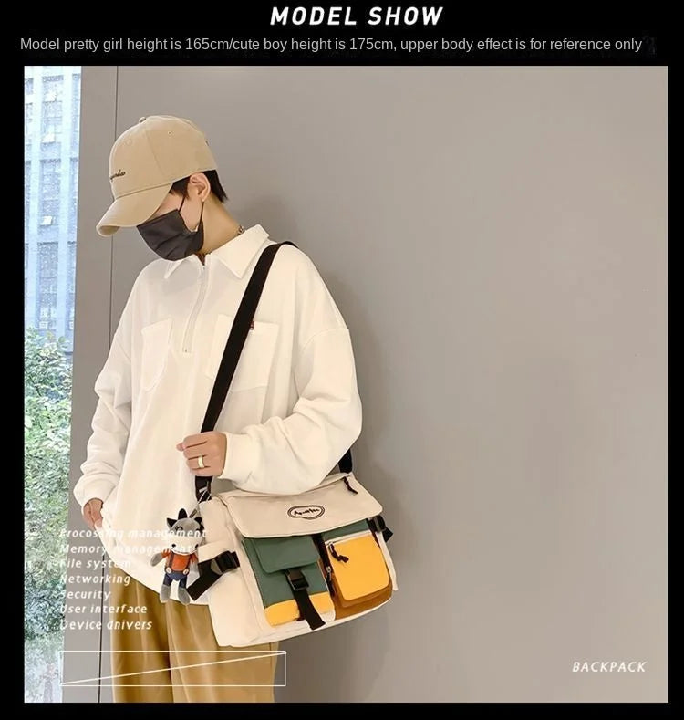Nylon Crossbody Bags for Women Men Fashion Canvas Handbags Shoulder Bag Students School Book Messenger Bag with Mutiple Pockets