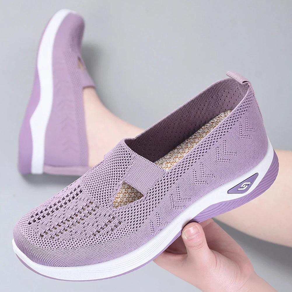 Women's New Summer Shoes Mesh Breathable Sneakers Light Slip on Flat Platform Casual Shoes Ladies Anti-slip Walking Woven Shoes