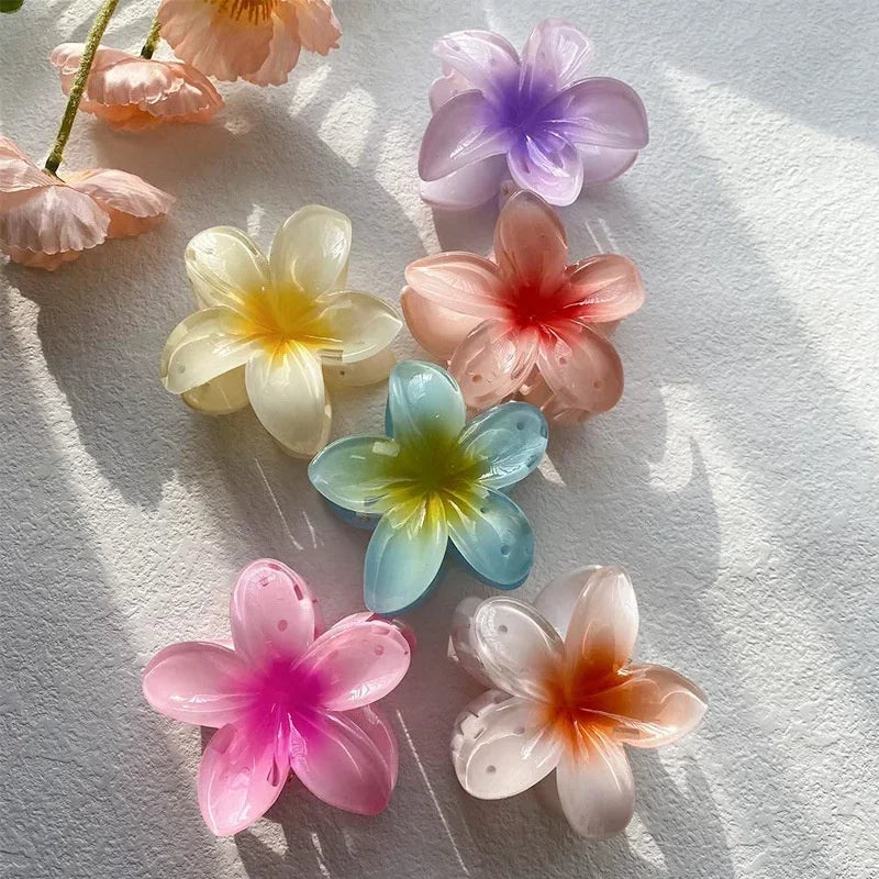 Summer Cute Gradient Flower Acrylic Hairpin Women's Sweet Ponytail Hairpin Shark Hairpin Hair Accessories