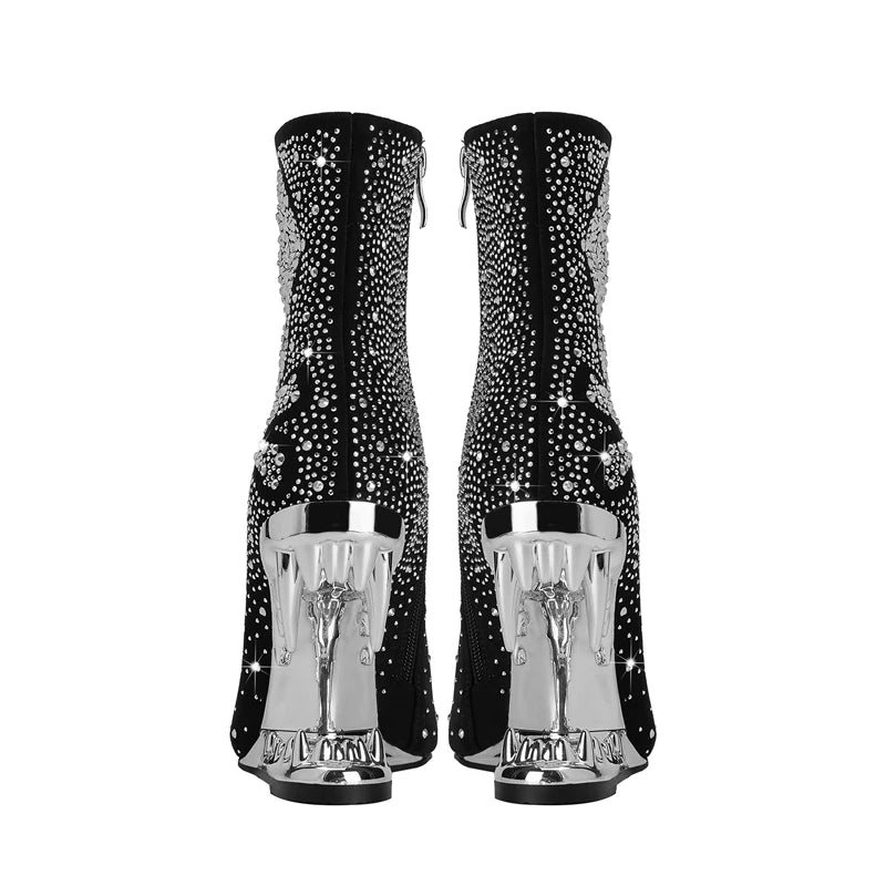 Kakay's New Water Diamond Super High Heel Wolf Teeth Tiger Teeth Shaped Heel Women's Short Boots Women's Boots