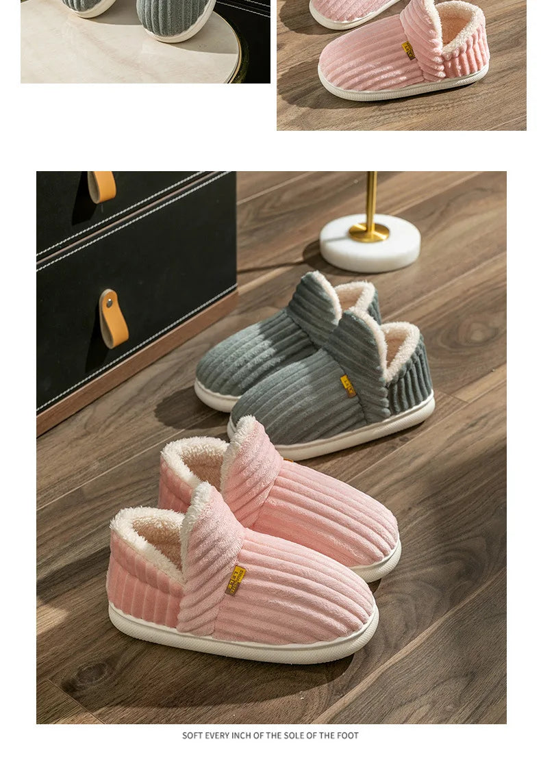Bebealy New Fur Man Slippers For Women Winter Fluffy Plush Home Cotton Slippers Female Indoor Outdoor Fuzzy Cozy Cotton Shoes