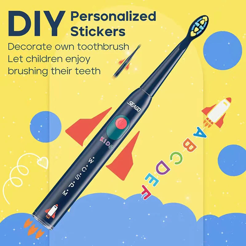 Seago Kids Electric Toothbrush for 6+Years 5 Modes Rechargeable IPX7 Waterproof Power Sonic Toothbrush Replacement Head SG-2303