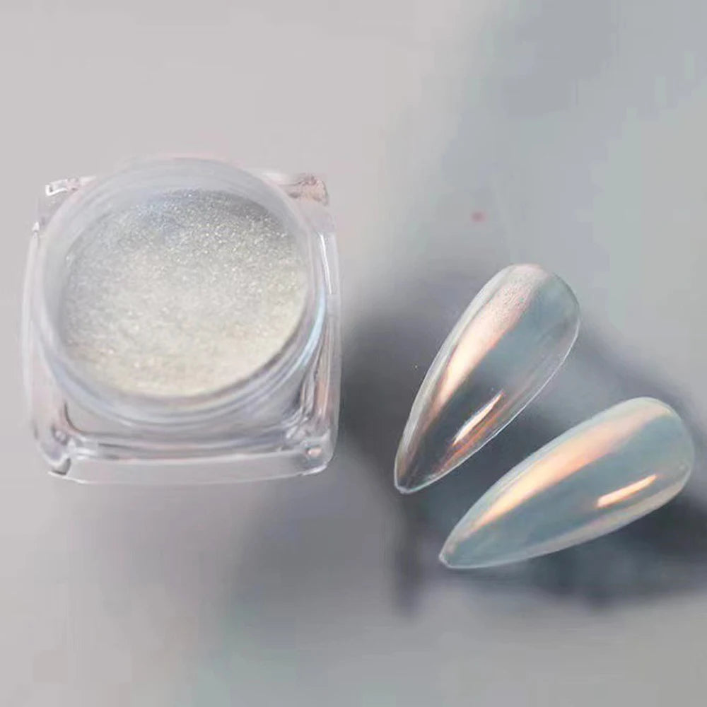 White Chrome Powder Pearl Shimmer Chrome Powder with Mirror Effect Pearl Effect Chrome Glazed Donut Nail