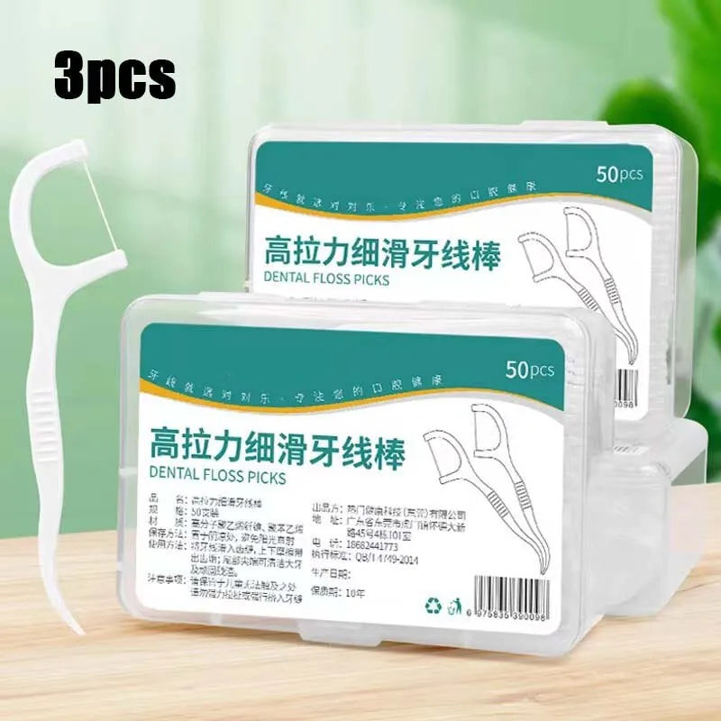 3 PCS Disposable Plastic Toothpick Dental Floss High-tension Smooth Dental Floss Stick Portable Dental Floss Box Dental