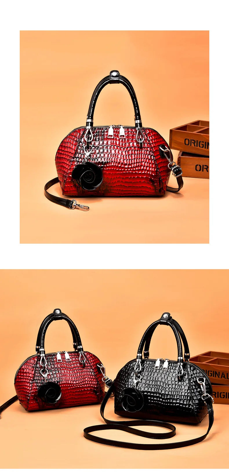 European / American Style Fashion Handbag Yellow Crocodile Pattern Women Tote Bag Ladies Small Shell Messenger Shoulder Bags sac