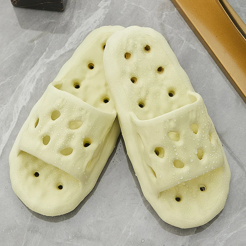 Hollow Out Bottom Bathroom Slippers Women Light Non-slip Soft Sole Home Slides Woman Solid Color Quick-drying Pool Flip Flops
