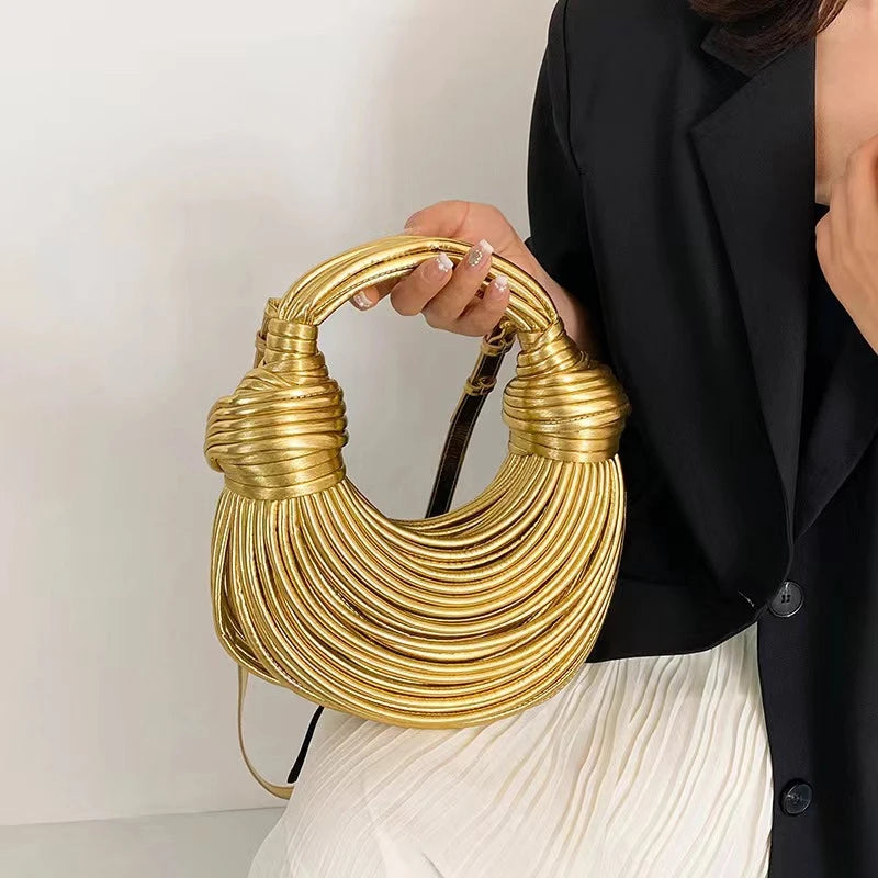 Handbags For Women Handwoven Noodle Bags Rope Knotted Pulled Hobo Silver Evening Clutch