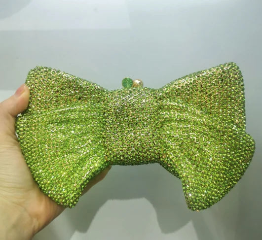 Best Design Bow Shape AB Rhinestone Purse Women Handbag Evening Clutch Bags High Quality Lady Diamond Crystal Party Wedding Bag