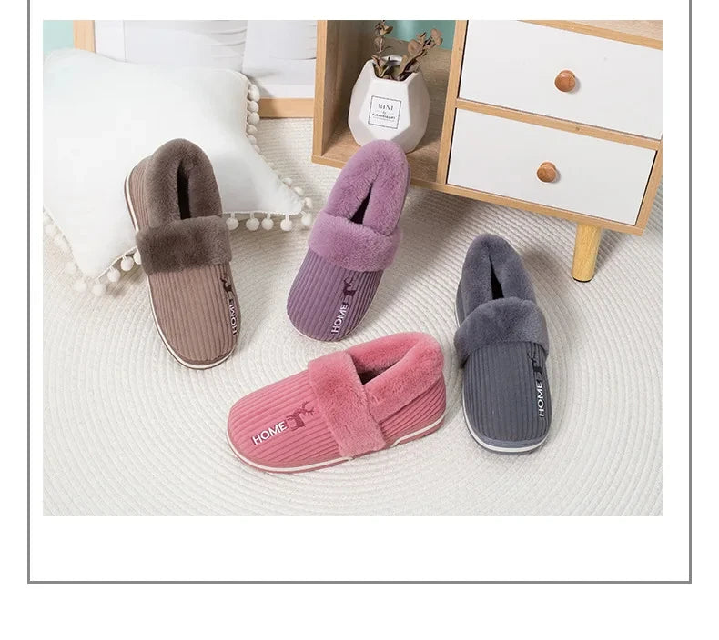 Bebealy New Fur Man Slippers For Women Winter Fluffy Plush Home Cotton Slippers Female Indoor Outdoor Fuzzy Cozy Cotton Shoes