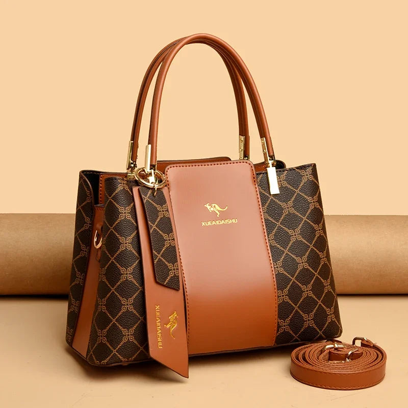 Women Luxury Top-Handle Bags 3 layer Design Fashion Print Handbag High Quality Leather Shoulder Bag Large Capacity Women Handbag