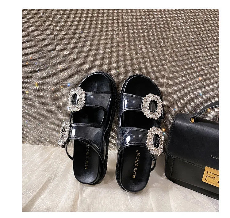 pearl rivets thick bottom women slippers crystal beading flip flops lace band platform sandalias mujer pearl slides big size 43