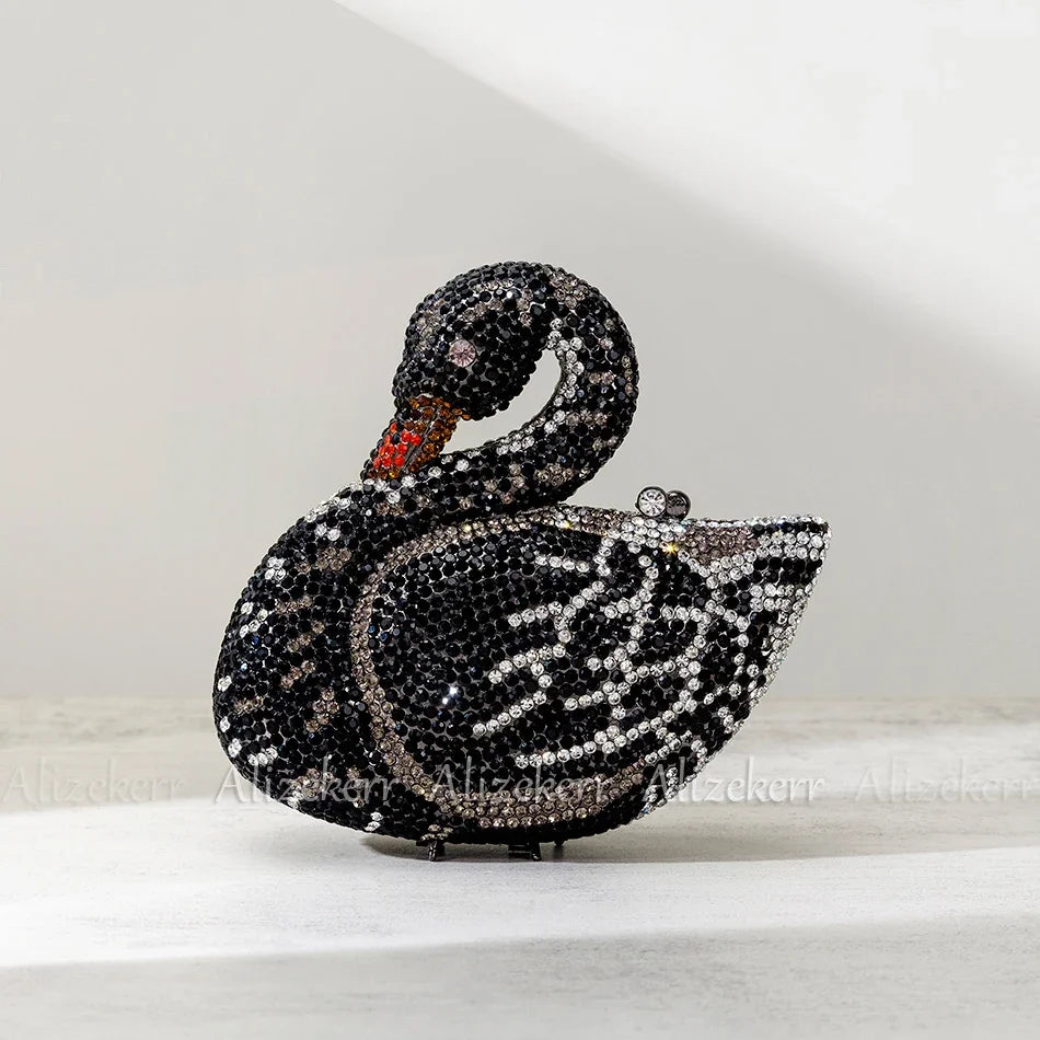 Alizekerr Swan Shaped Diamond Evening Bags New Gorgeous Sparkling Rhinestone Metallic Clutch Purses And Handbags Wedding Party