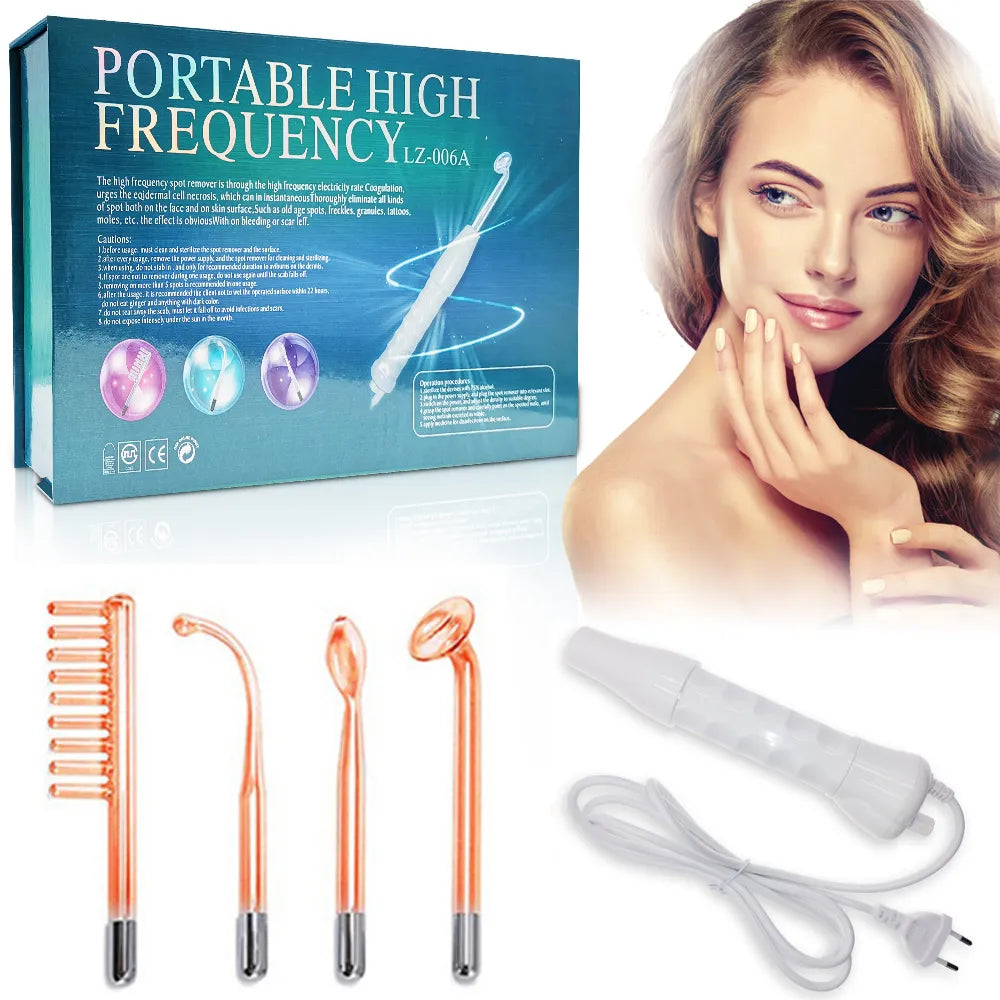 4 In 1 Portable High Frequency Electrotherapy Beauty Device Spot Remover/hair growth/ dark remover