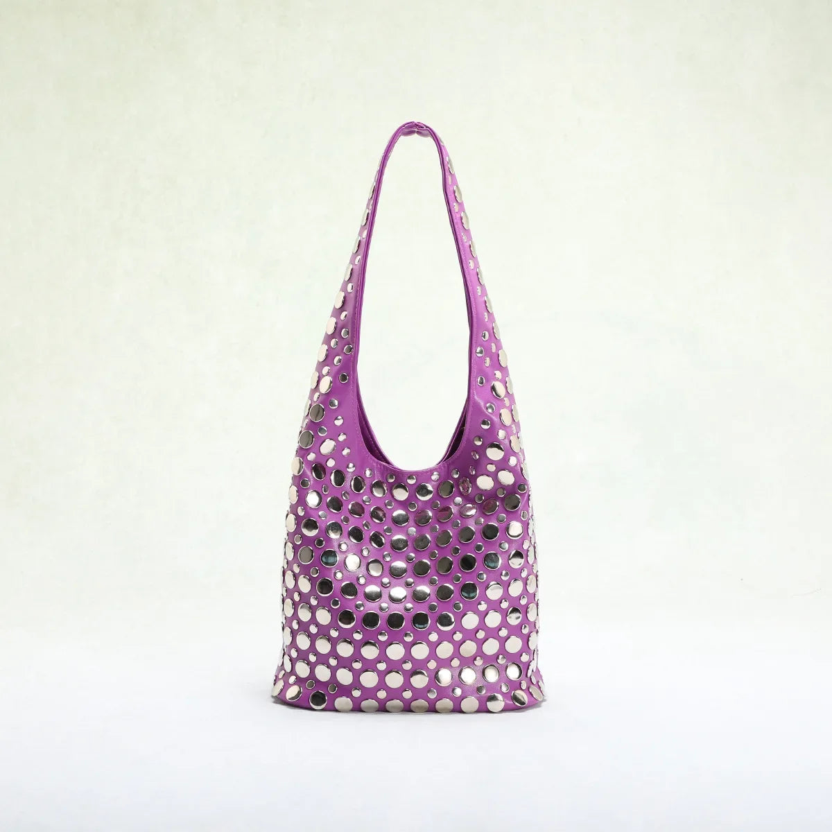 Punk Style Embellished Double-Faced Round Rivet Inlaid Niche Luxury Bucket Bag Chic Lady Underarm Large Capacity Shoulder Bag