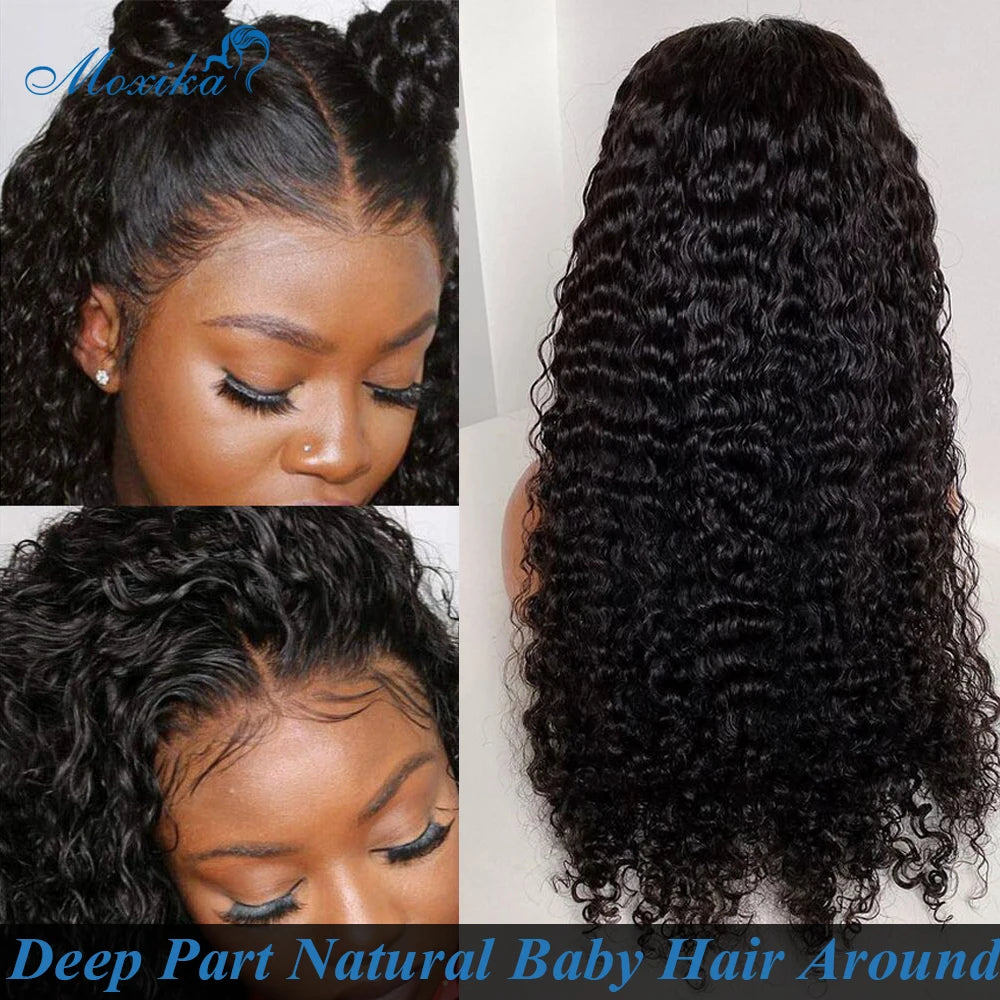 Deep Wave Frontal Wig Glueless Wig Human Hair Ready To Wear Curly Lace Front Human Hair Wig Deep Wave Wig Human Haïr Lace Wigs