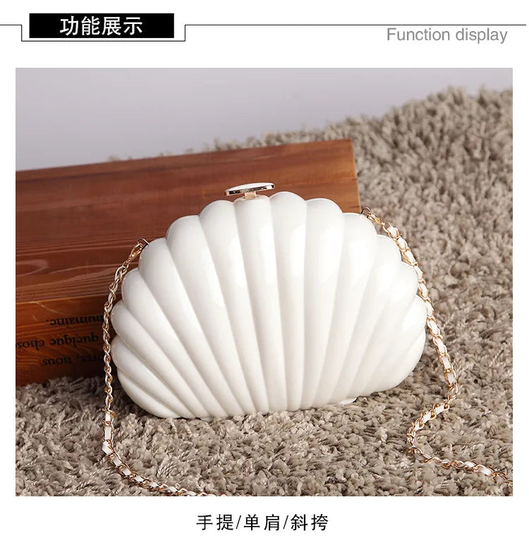 White Acrylic Seashell Shape Women's Handbags Party Fashion Chain Wedding Evening Bag Lady Purses Shell Shoulder Crossbody bag