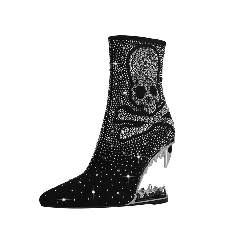 Kakay's New Water Diamond Super High Heel Wolf Teeth Tiger Teeth Shaped Heel Women's Short Boots Women's Boots