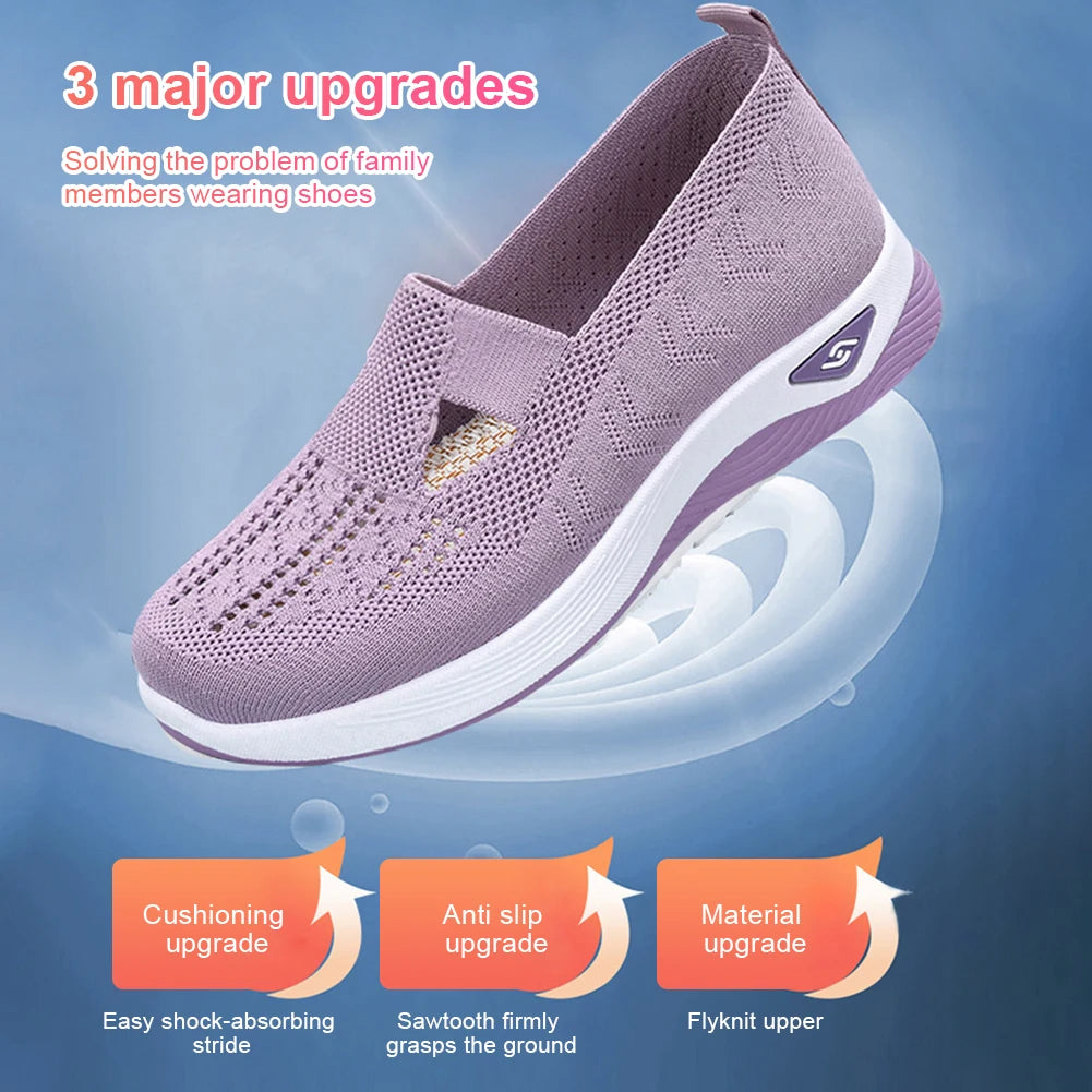 Women's New Summer Shoes Mesh Breathable Sneakers Light Slip on Flat Platform Casual Shoes Ladies Anti-slip Walking Woven Shoes