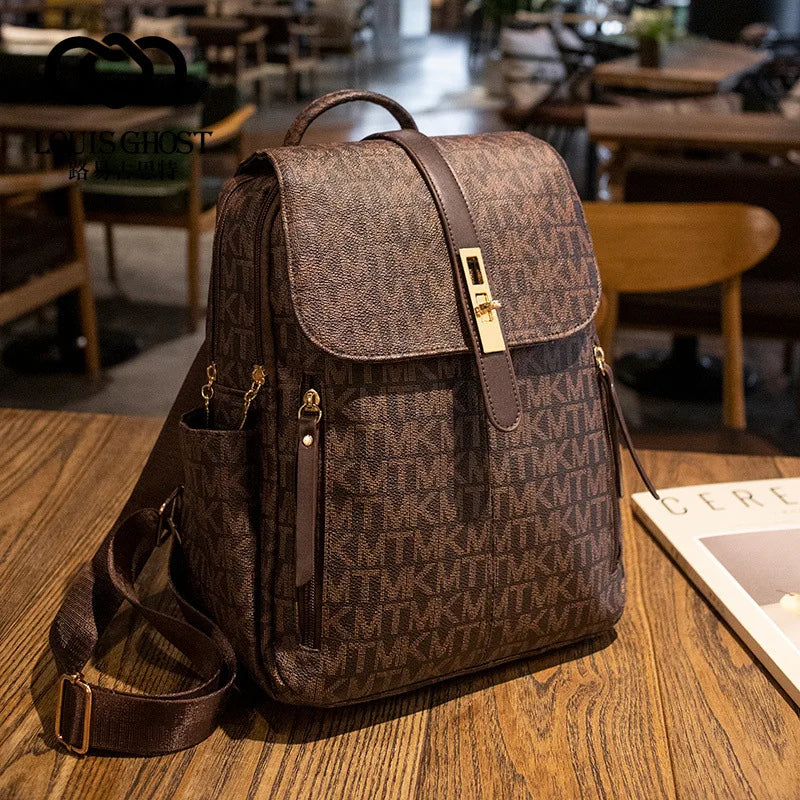 Retro Casual Shoulder Bag Large Capacity Schoolbag Backpack Ladies Printing Fashion Peplum Large Bag Unisex Waterproof