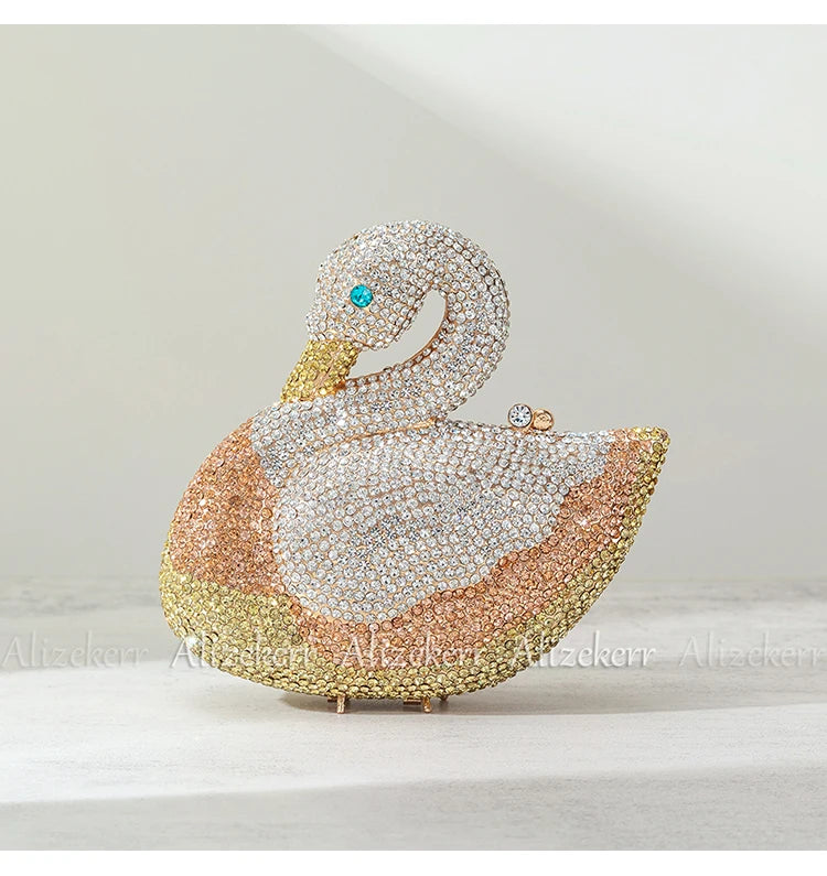 Alizekerr Swan Shaped Diamond Evening Bags New Gorgeous Sparkling Rhinestone Metallic Clutch Purses And Handbags Wedding Party