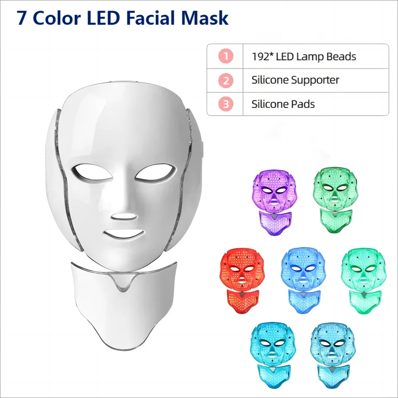 7 couleurs LED Face mask with neck phototherapy, anti-pimples, Facial pull firming