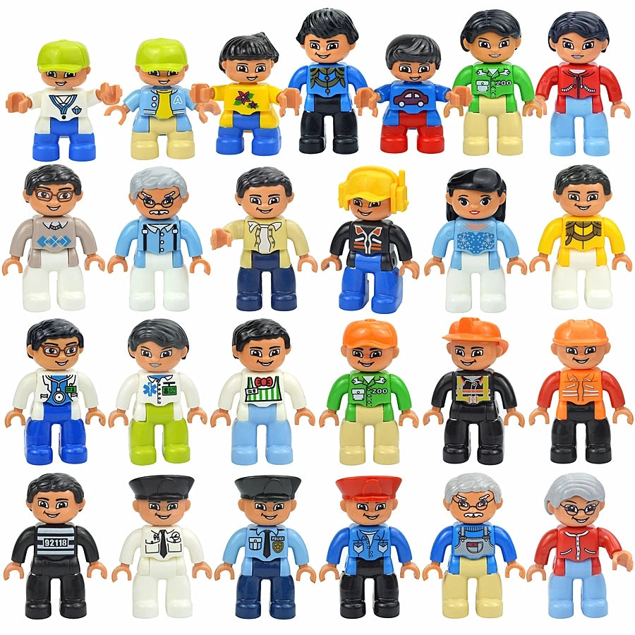 Big Size Figures Building Block Doll Family Farmer Pirate Worker Doctor Policemen Large Brick Compatible Build House Duploes Toy