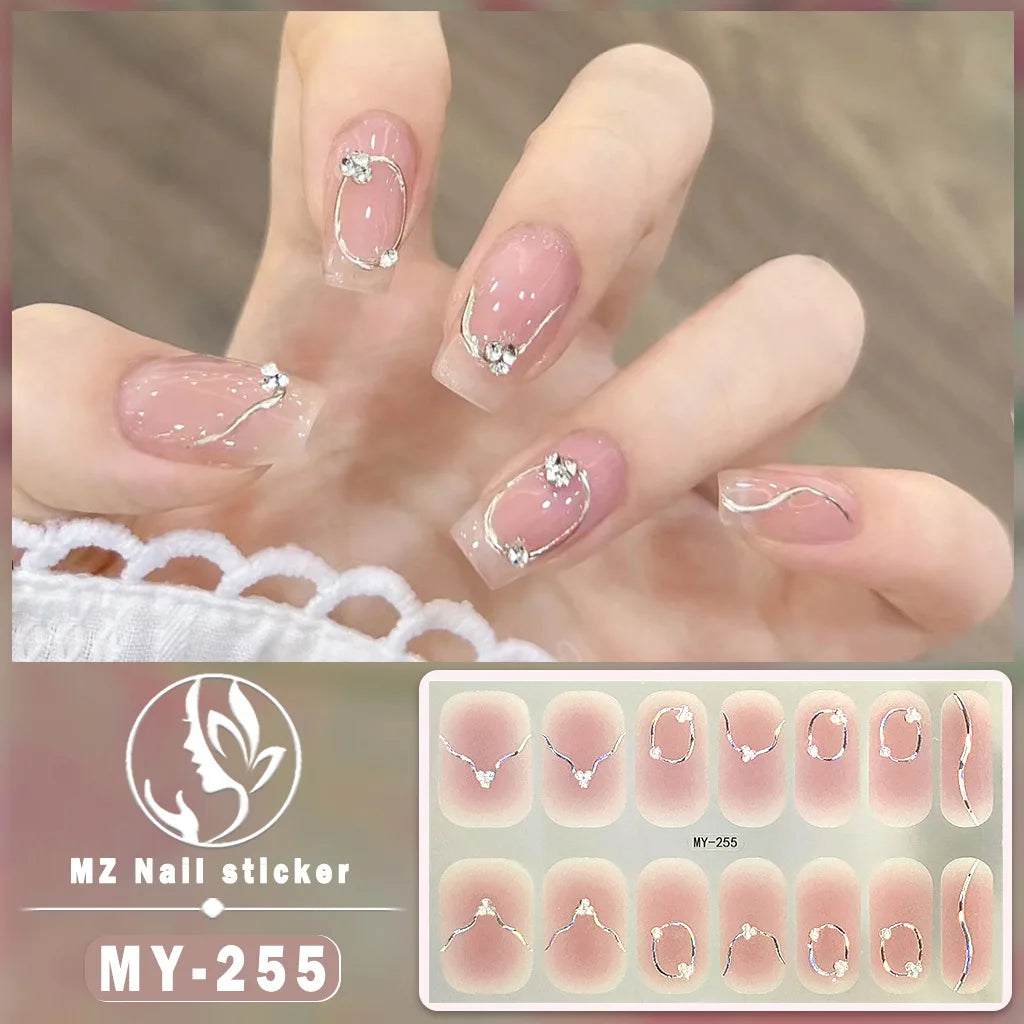 16Tips Nail Stickers Nude Color Adhesive Glittering Simple Full Cover Nail Wraps DIY Manicure Arts Decals