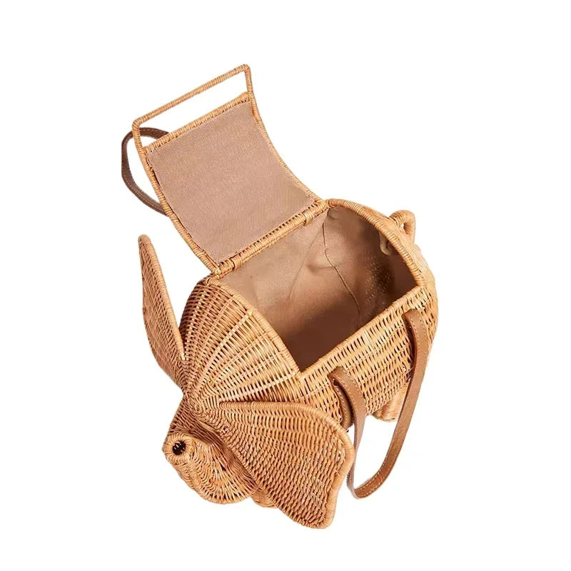 Summer New  Large Capacity Women's Bags Seaside Holiday Rattan Elephant Handbag Simple Personality Hand-woven Bags Makeup Bag