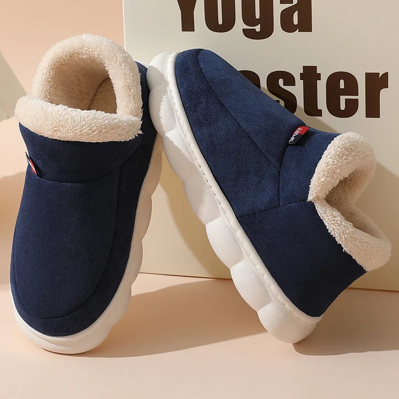 Bebealy New Fur Man Slippers For Women Winter Fluffy Plush Home Cotton Slippers Female Indoor Outdoor Fuzzy Cozy Cotton Shoes