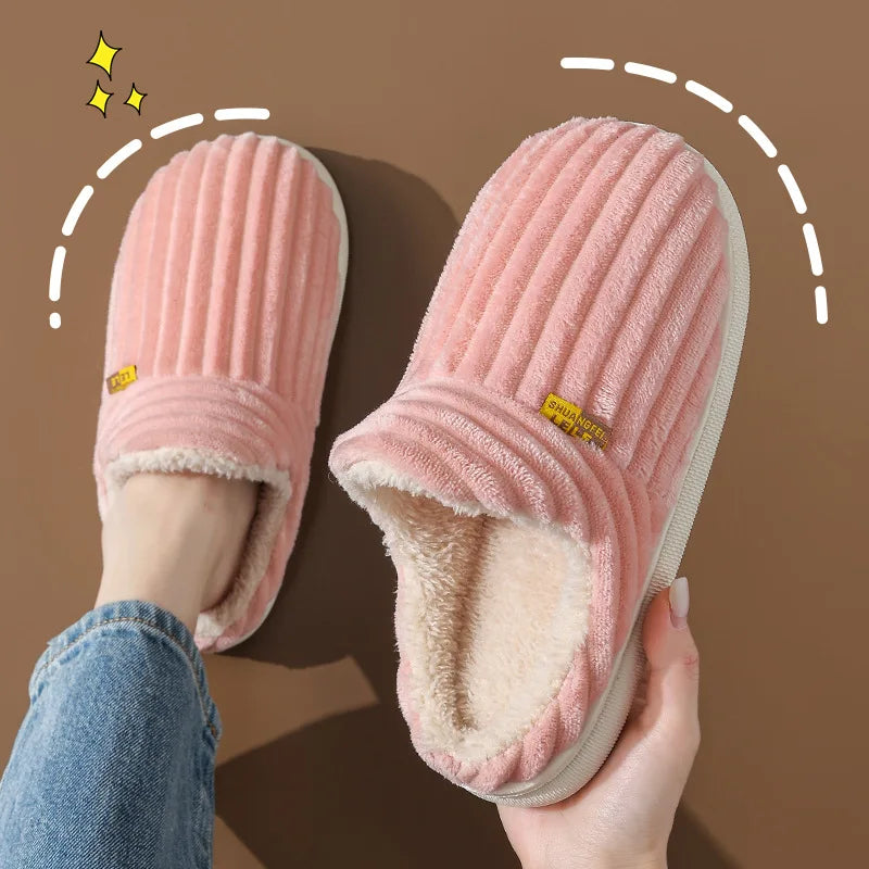 Bebealy New Fur Man Slippers For Women Winter Fluffy Plush Home Cotton Slippers Female Indoor Outdoor Fuzzy Cozy Cotton Shoes