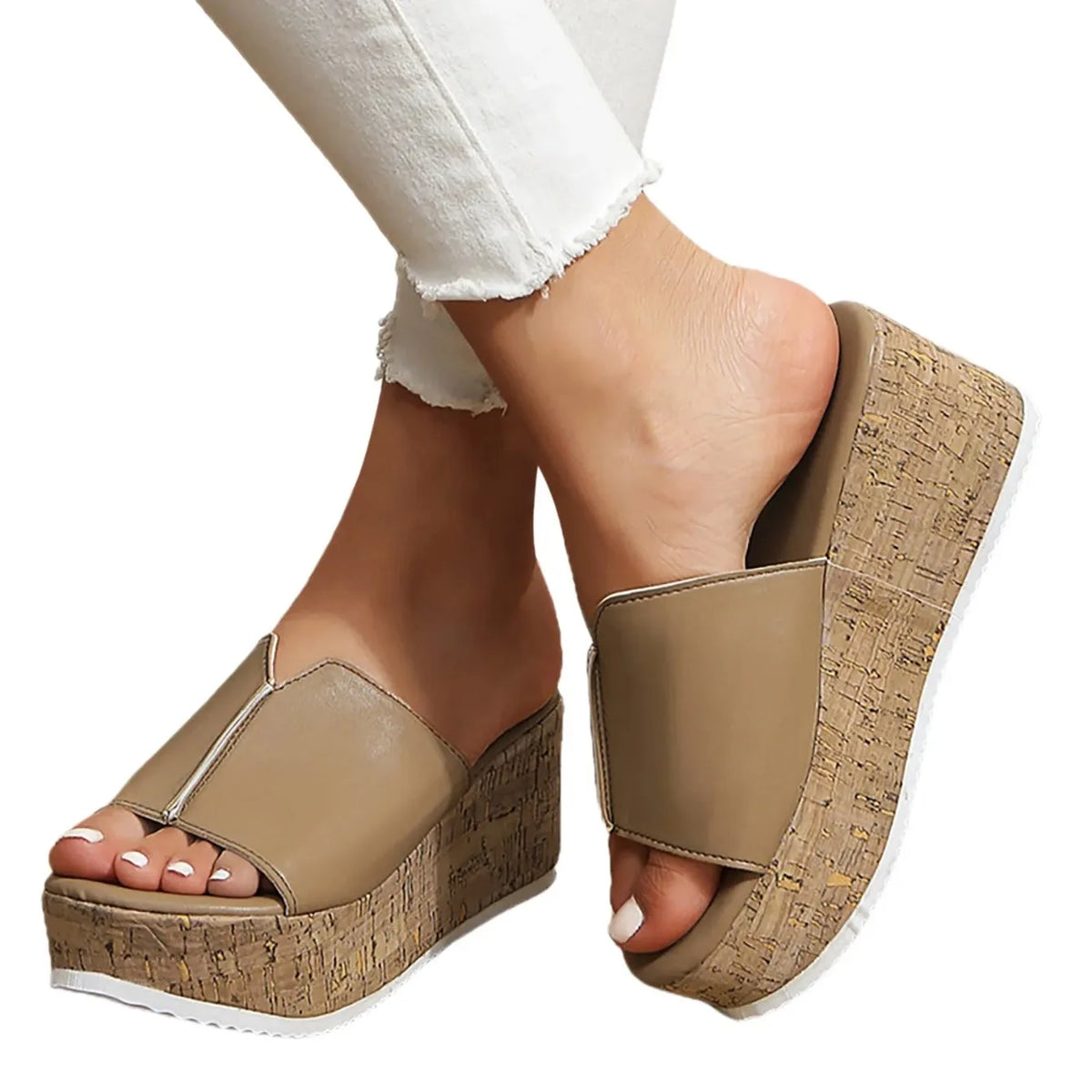Wedges Slippers Summer Shoes for Women Leather Open Toe Beach Shoes Platform Slippers Women Flats Sandalias De Mujer Verano 2024