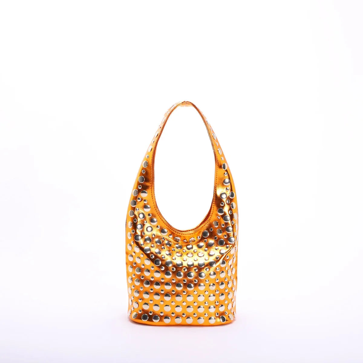 Punk Style Embellished Double-Faced Round Rivet Inlaid Niche Luxury Bucket Bag Chic Lady Underarm Large Capacity Shoulder Bag