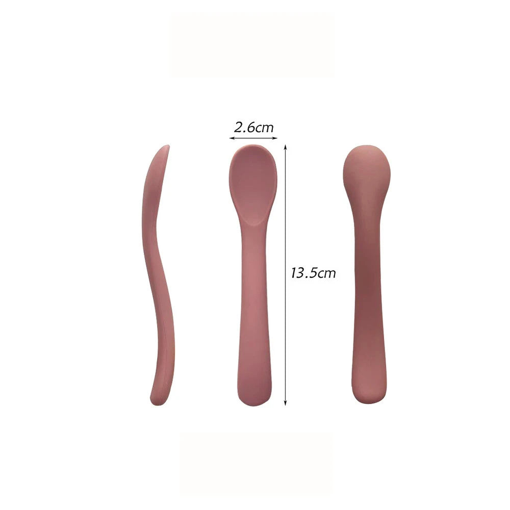 Baby Soft Silicone Spoon Food-grade Silicone Children's Supplementary Feeding Training Spoon Long-handle Silicone Feeding Spoon