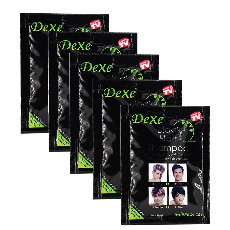 5pcs Dexe Fast Black Hair Shampoo Only 5 Minutes White Become Black Hair Color 2 Pcs/lot Grey Hair Removal for Men and Women