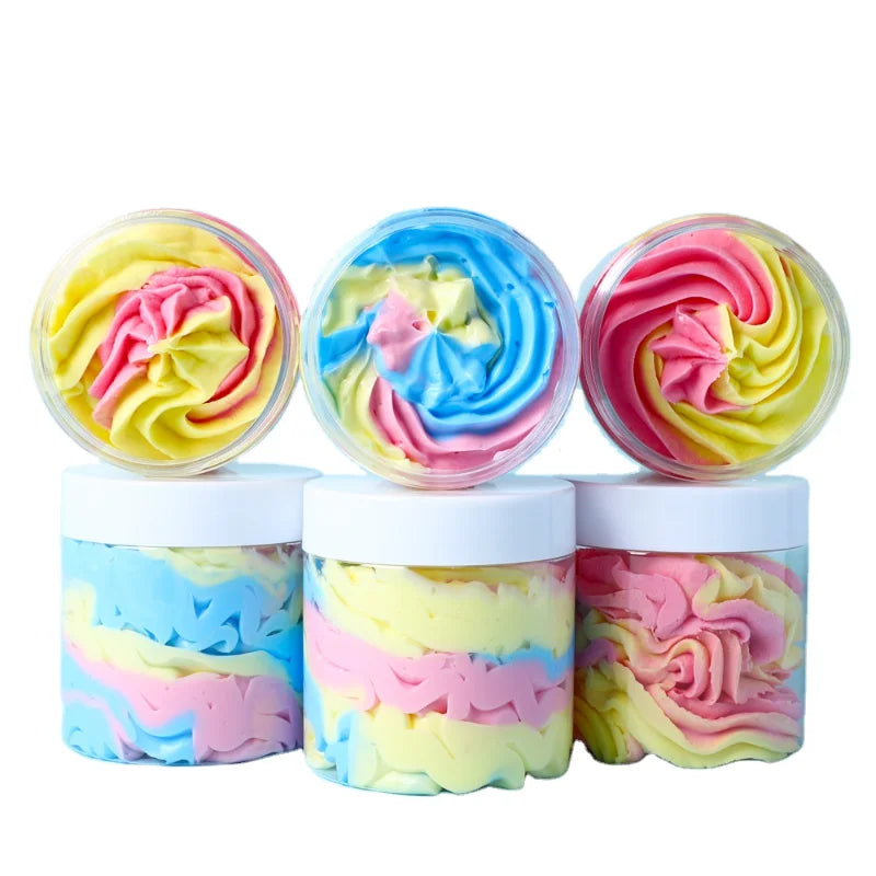 Whipped Bath Soap Cleansing Moisturizing Body Wash Soften Shave Cream Handmade Exfoliating Shower Soap Shea Butter Rainbow Scrub