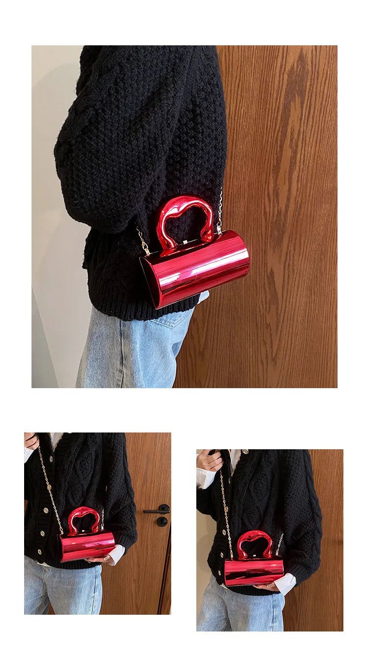 Women's Handbag Bags For Women 2025 Party Clutches Fashion Cylinder Mini Evening Purse Crossbody Shoulder Bag Gold Box Clutch